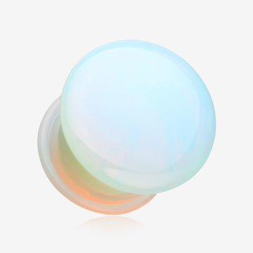 A Pair of Opalite Convex Stone Single Flared Plug-Clear Gem/White